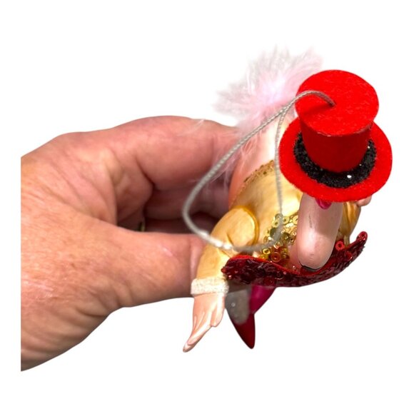 Vintage Dancing With Stars Fred Astaire Liberace Pink Flamingo Ornament Glitter - Picture 2 of 4